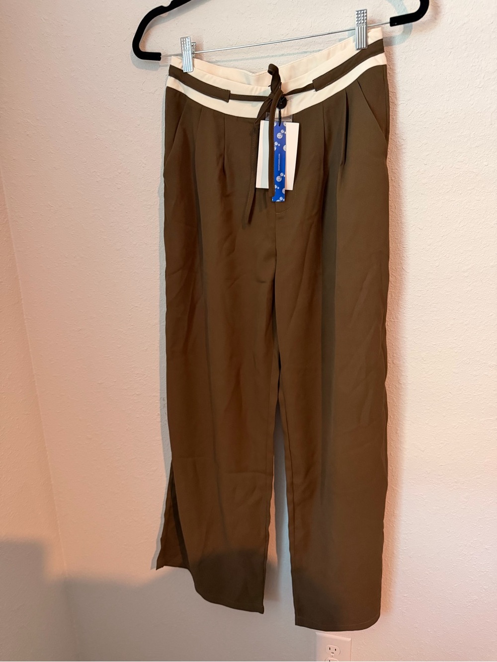 Cider brown Wide-Leg Pants with Cream Drawstring Waistband
